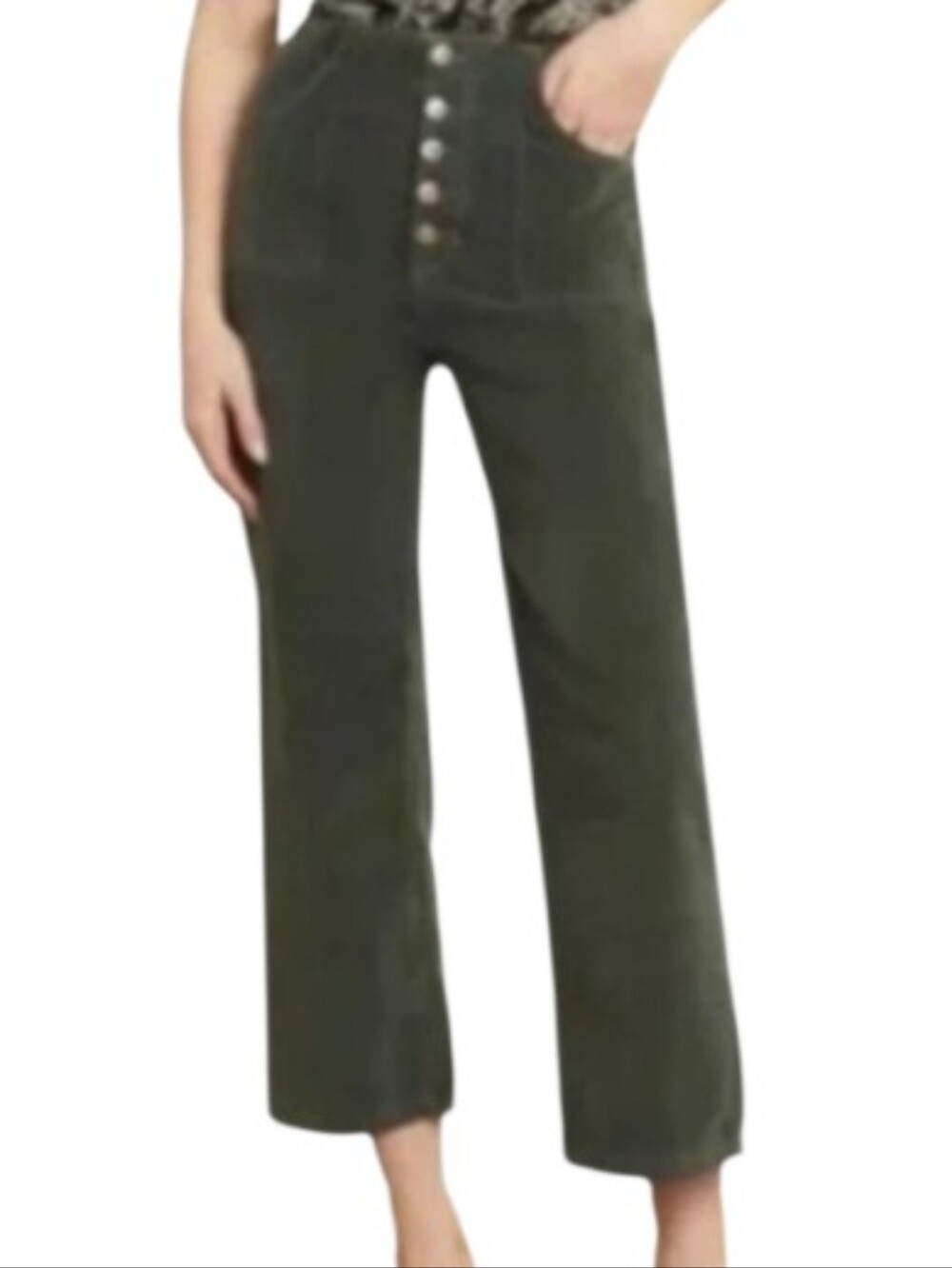 Veronica Beard Crosbie High Rise Crop Wide Leg OliveGreen Corduroy Pants.Size 26